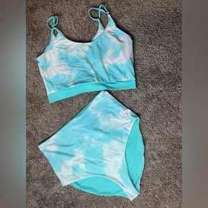 Coral Reef Swim neon blue/tie dye set with reversible bottoms